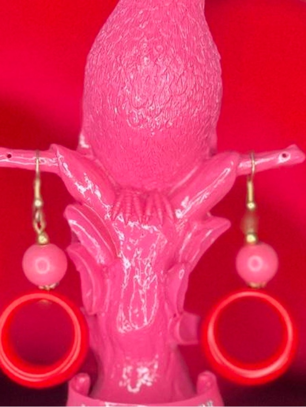 Pink & Red Hoop Drop Earrings - Women Jewelry